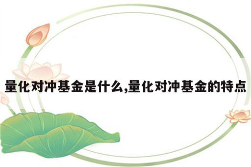 量化对冲基金是什么,量化对冲基金的特点