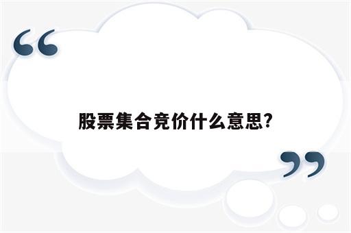 股票集合竞价什么意思?
