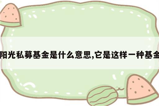 阳光私募基金是什么意思,它是这样一种基金