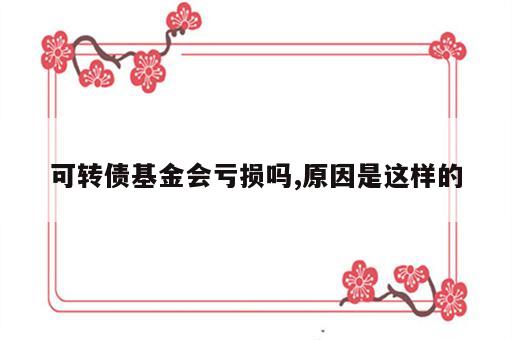 可转债基金会亏损吗,原因是这样的