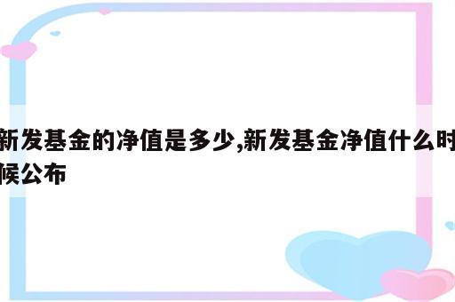 新发基金的净值是多少,新发基金净值什么时候公布