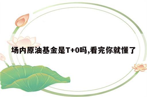 场内原油基金是T+0吗,看完你就懂了