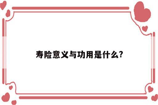 寿险意义与功用是什么?