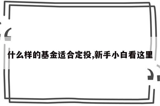 什么样的基金适合定投,新手小白看这里