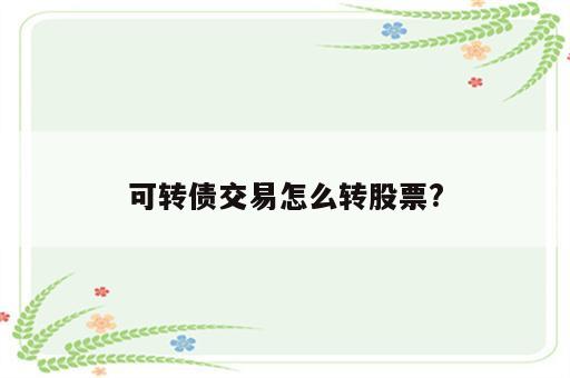 可转债交易怎么转股票?