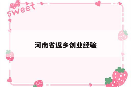 河南省返乡创业经验