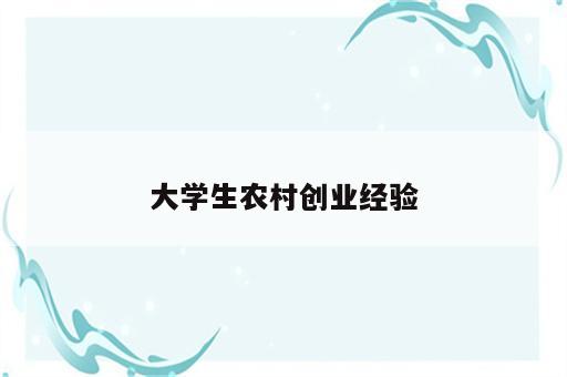 大学生农村创业经验