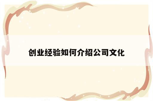 创业经验如何介绍公司文化