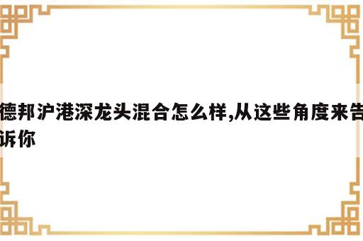 德邦沪港深龙头混合怎么样,从这些角度来告诉你