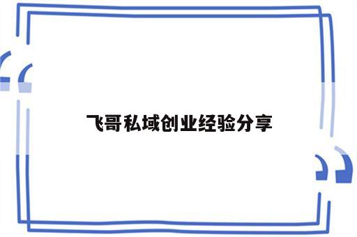 飞哥私域创业经验分享