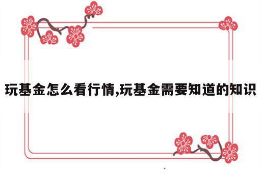 玩基金怎么看行情,玩基金需要知道的知识