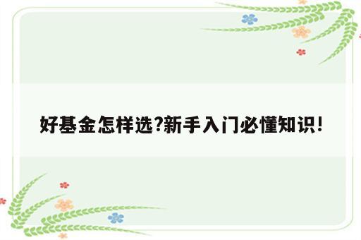 好基金怎样选?新手入门必懂知识!
