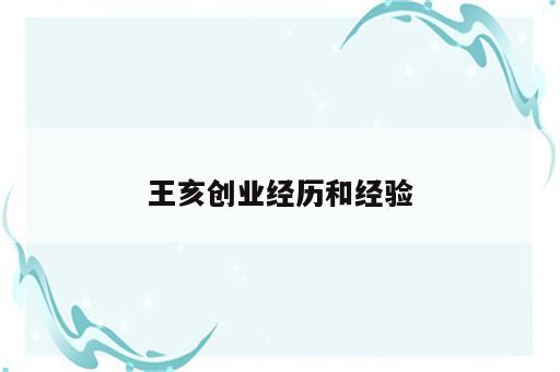 王亥创业经历和经验