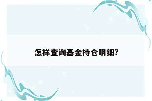 怎样查询基金持仓明细?