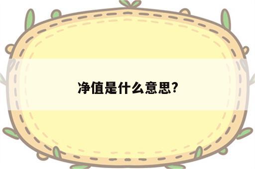净值是什么意思?
