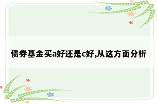 债券基金买a好还是c好,从这方面分析