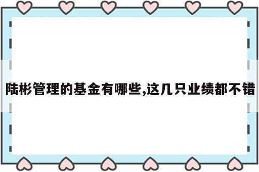 陆彬管理的基金有哪些,这几只业绩都不错