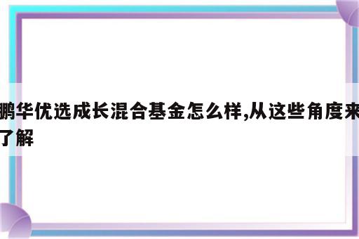 鹏华优选成长混合基金怎么样,从这些角度来了解