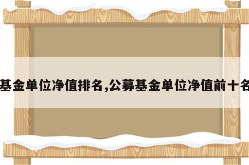 基金单位净值排名,公募基金单位净值前十名