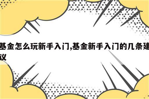 基金怎么玩新手入门,基金新手入门的几条建议