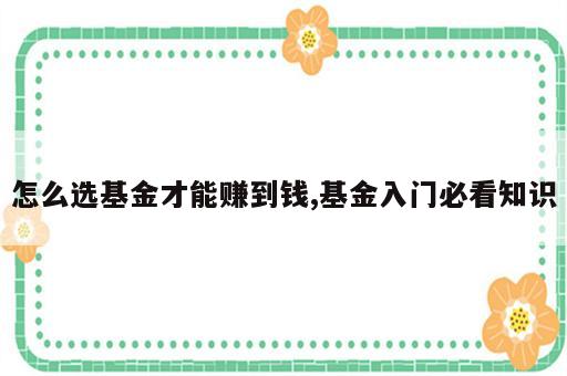 怎么选基金才能赚到钱,基金入门必看知识