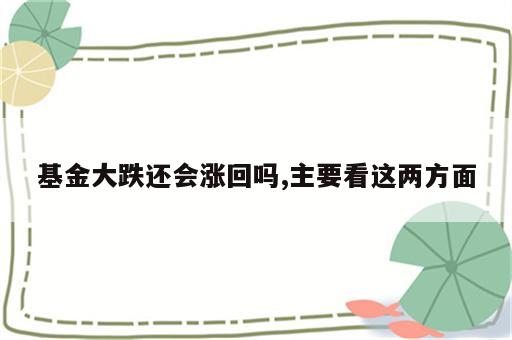 基金大跌还会涨回吗,主要看这两方面