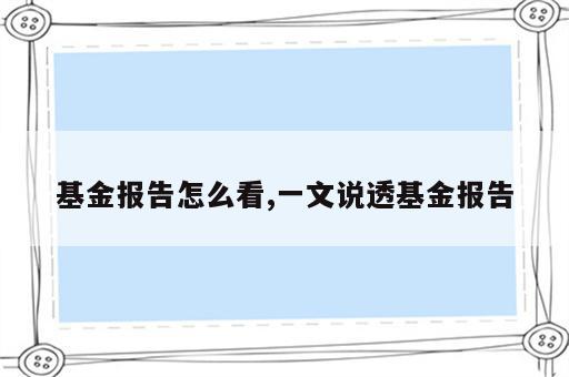 基金报告怎么看,一文说透基金报告