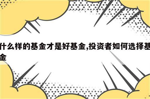 什么样的基金才是好基金,投资者如何选择基金