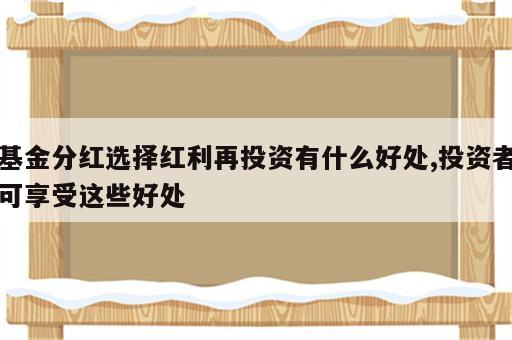 基金分红选择红利再投资有什么好处,投资者可享受这些好处