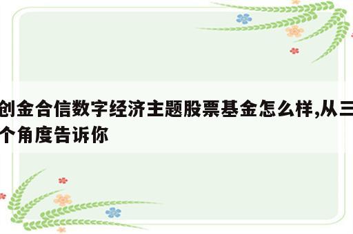 创金合信数字经济主题股票基金怎么样,从三个角度告诉你