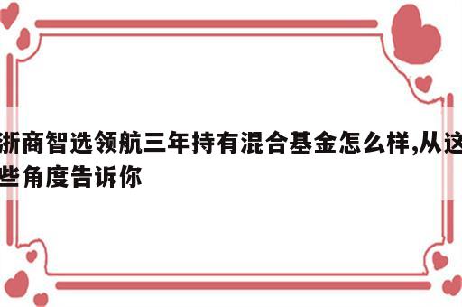 浙商智选领航三年持有混合基金怎么样,从这些角度告诉你