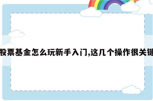 股票基金怎么玩新手入门,这几个操作很关键
