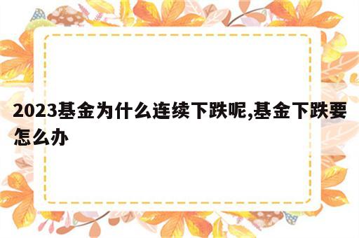 2023基金为什么连续下跌呢,基金下跌要怎么办