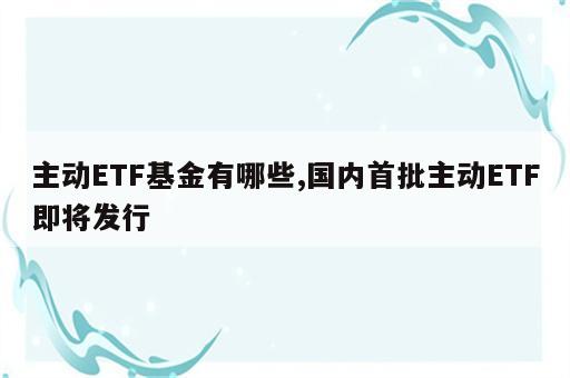 主动ETF基金有哪些,国内首批主动ETF即将发行