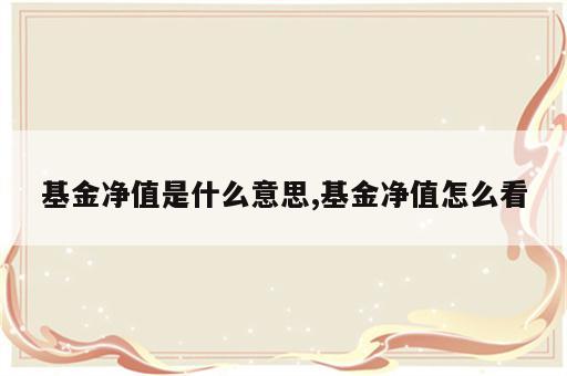 基金净值是什么意思,基金净值怎么看