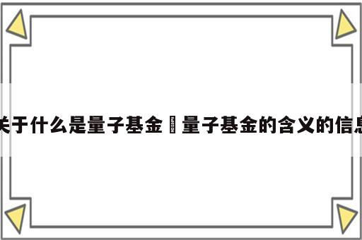 关于什么是量子基金 量子基金的含义的信息