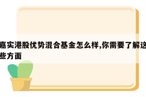 嘉实港股优势混合基金怎么样,你需要了解这些方面