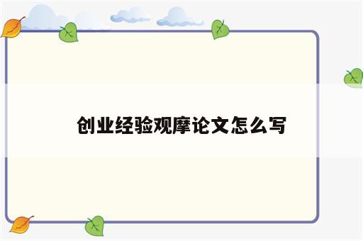 创业经验观摩论文怎么写