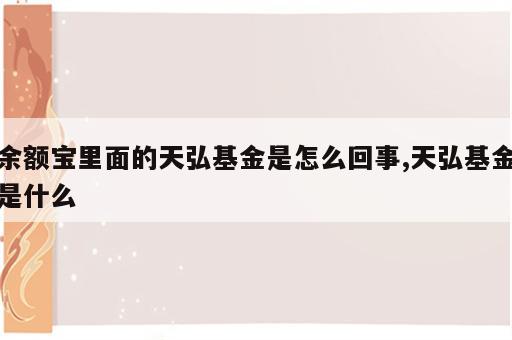 余额宝里面的天弘基金是怎么回事,天弘基金是什么
