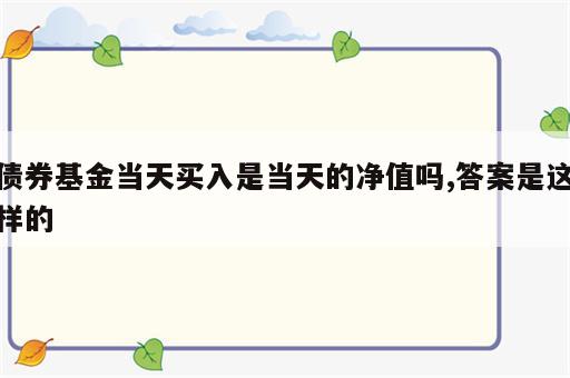 债券基金当天买入是当天的净值吗,答案是这样的