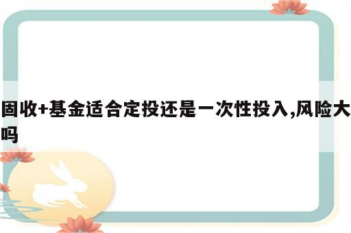 固收+基金适合定投还是一次性投入,风险大吗