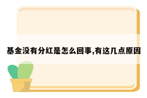 基金没有分红是怎么回事,有这几点原因