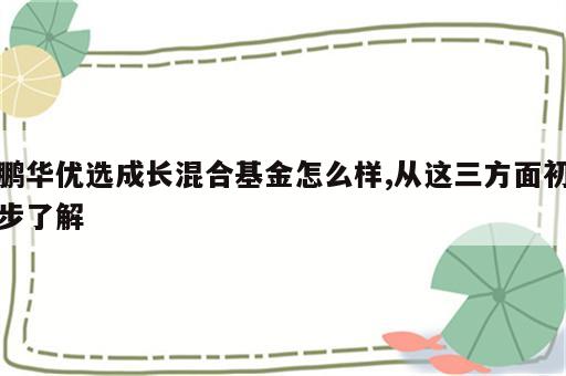 鹏华优选成长混合基金怎么样,从这三方面初步了解