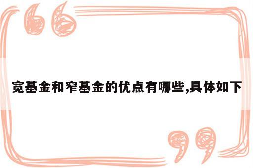 宽基金和窄基金的优点有哪些,具体如下