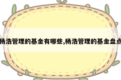 杨浩管理的基金有哪些,杨浩管理的基金盘点
