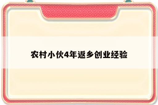 农村小伙4年返乡创业经验