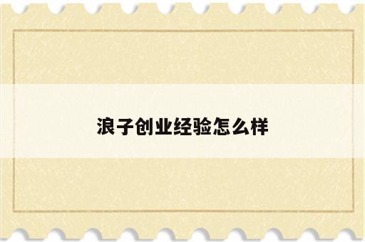 浪子创业经验怎么样