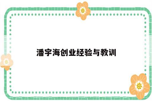 潘宇海创业经验与教训